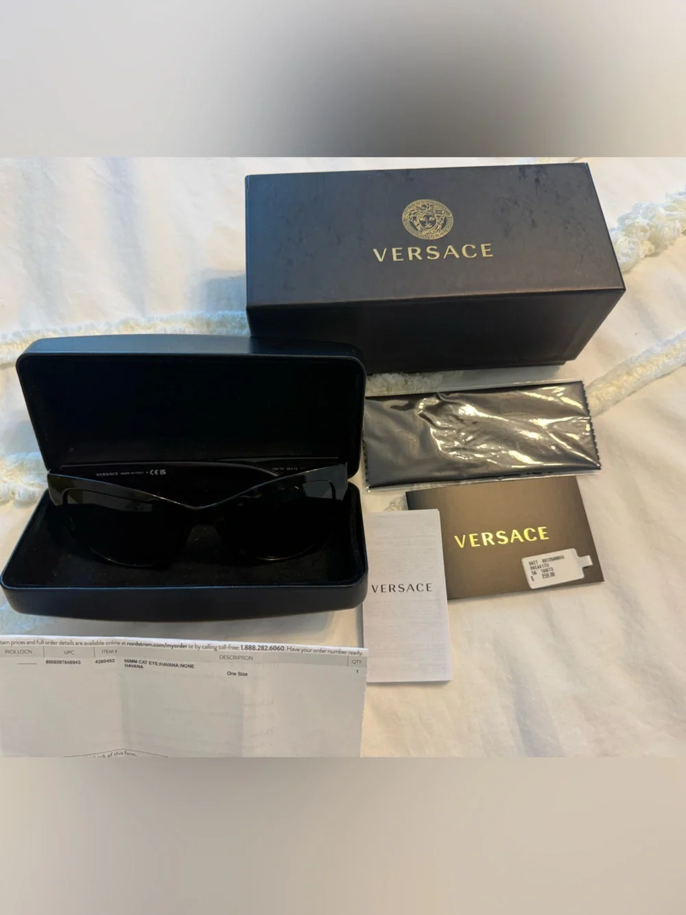 VERSACE 56mm Cat Eye Sunglasses with original box, case, & cleaning cloth